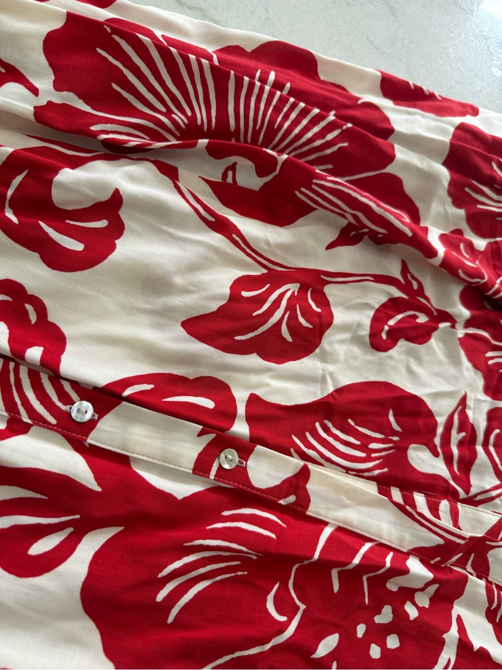 Red and White Floral Button-Front Maxi Dress with Tie Waist - Picture 6 of 7